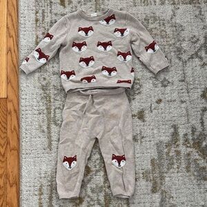 H&M Beige and Red Fox Sweater